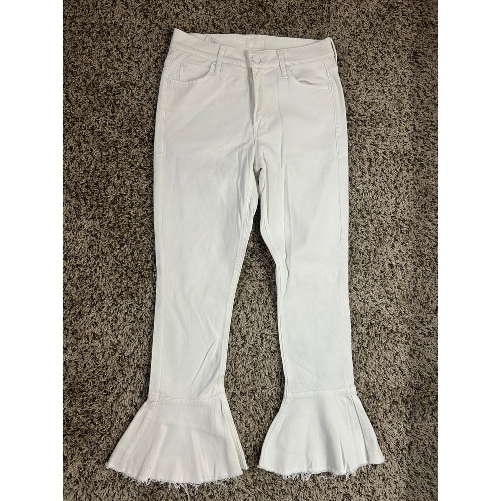 MOTHER Cha Cha Fray White Flare Jeans Raw Hem Frayed Denim Size 26 - Picture 2 of 9